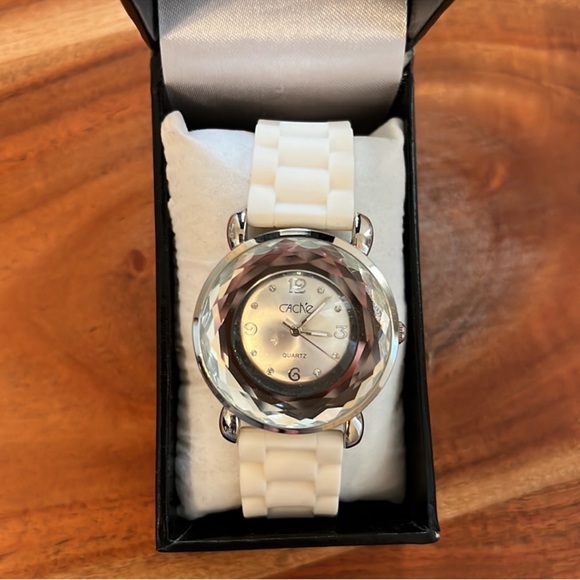 White Quartz Watch with Crystal Bezel
